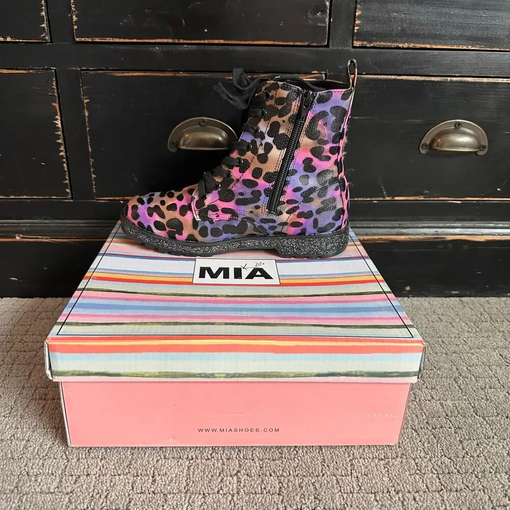 MIA Girls 3M Guiletta Combat Boots Multi Leopard New